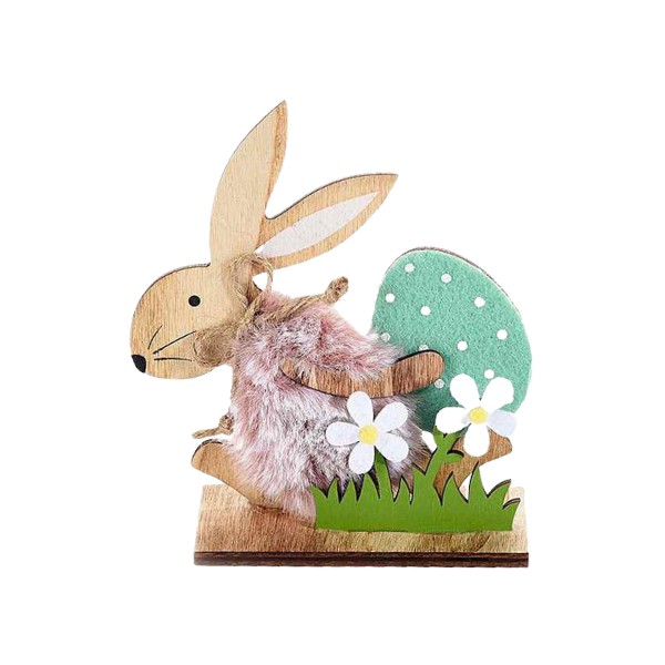 Green Easter hare with egg and flowers