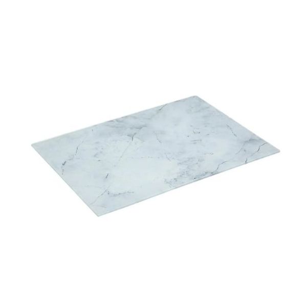 Fehér márvány mintás tálca - edzett üveg - 40x30 cm
