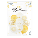 Balóny - bílo-zlaté IHS, kalich a konfety 9 ks