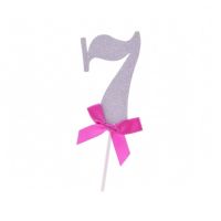 Stud - number 7 with bow, silver