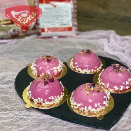 Strawberry dessert with mirror glaze