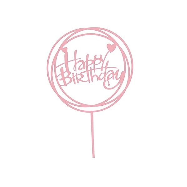 Zápich - kruh Happy Birthday růžový akryl