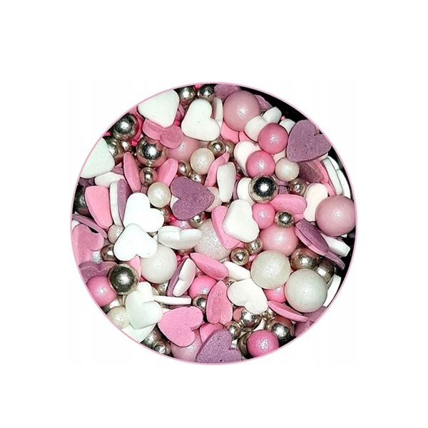 Sprinkle hearts white-pink-purple 30 g