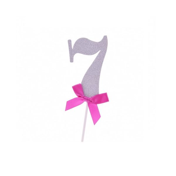 Stud - number 7 with bow, silver