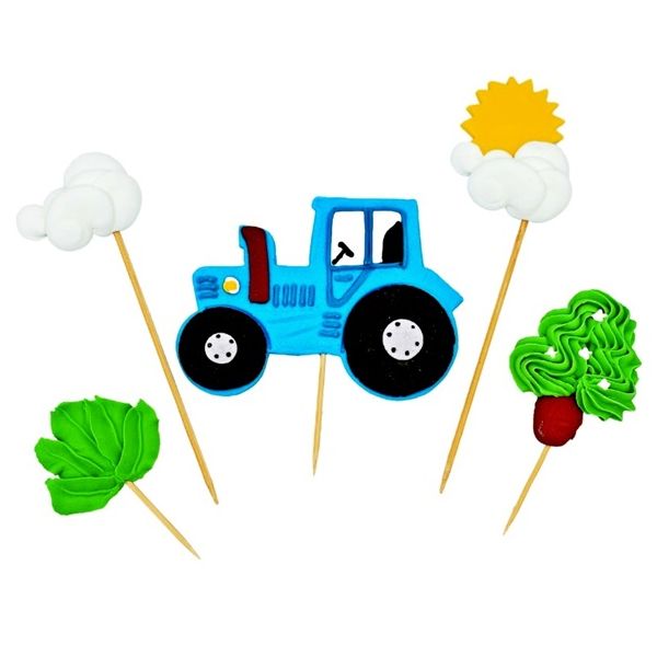 Zápich - traktor, tráva, oblaka Zápich - traktor, stromek, oblaka